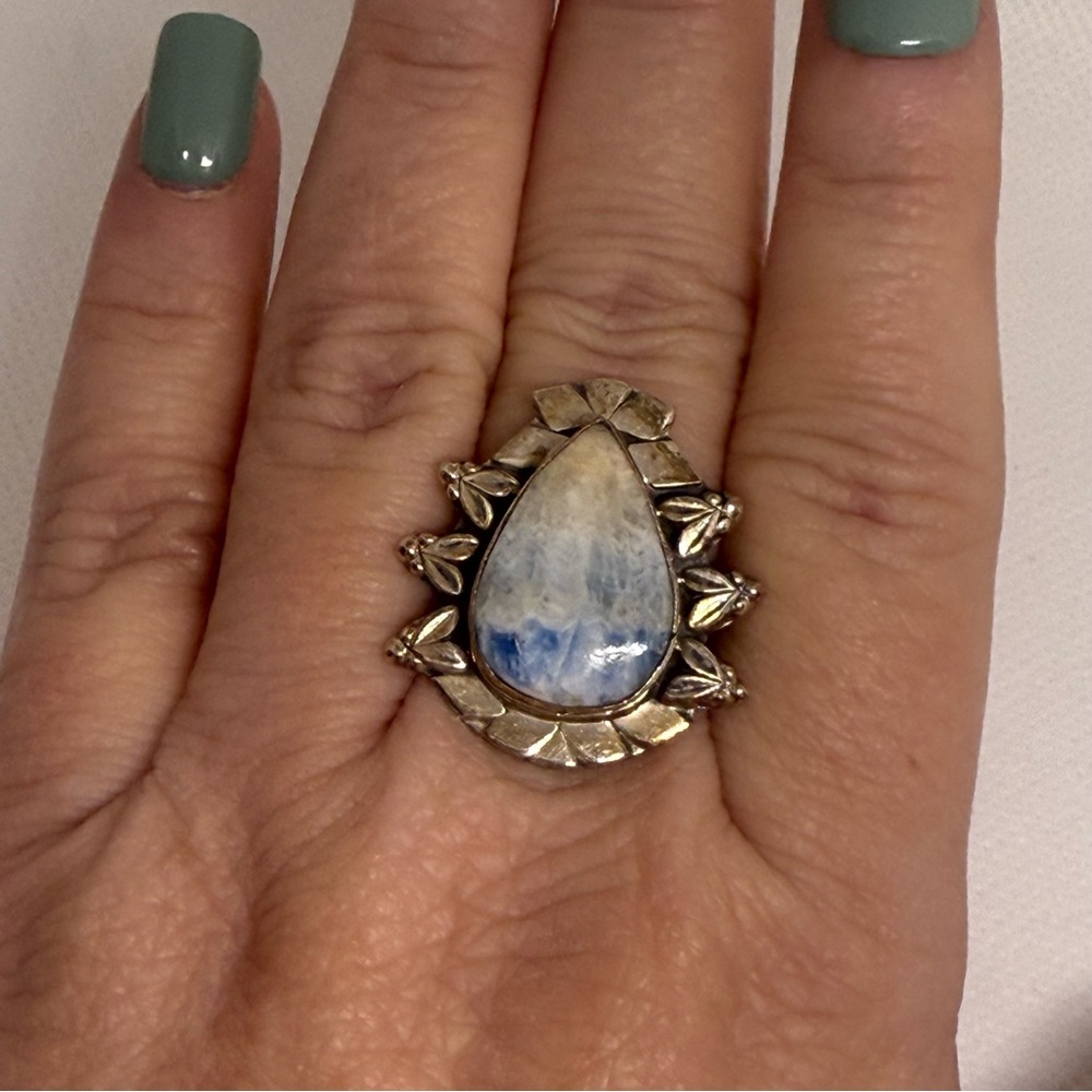 Silver Ring  Blue Scheelite Sz 11